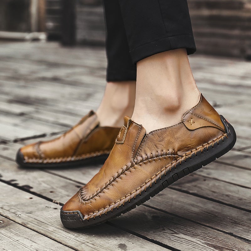 Large Size Men'S Business Leather Shoes, Slip-Ons, Breathable Beanie Shoes, Hand-Sewn Retro Casual Men'S Shoes - Image 4