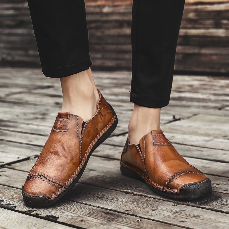 Large Size Men'S Business Leather Shoes, Slip-Ons, Breathable Beanie Shoes, Hand-Sewn Retro Casual Men'S Shoes - Image 2