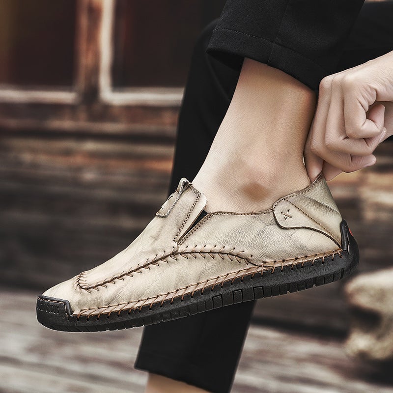Large Size Men'S Business Leather Shoes, Slip-Ons, Breathable Beanie Shoes, Hand-Sewn Retro Casual Men'S Shoes - Image 3