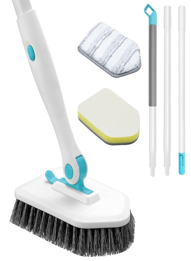 nacena Shower Scrubber with Long Handle, 3 in 1 Tile Tub Scrubber Brush with 3 Detachable Cleaning Heads Adjustable Handle Shower Cleaner Brush for Bathroom, Kitchen, Toilet, Wall, Sink, Blue White - Image 1