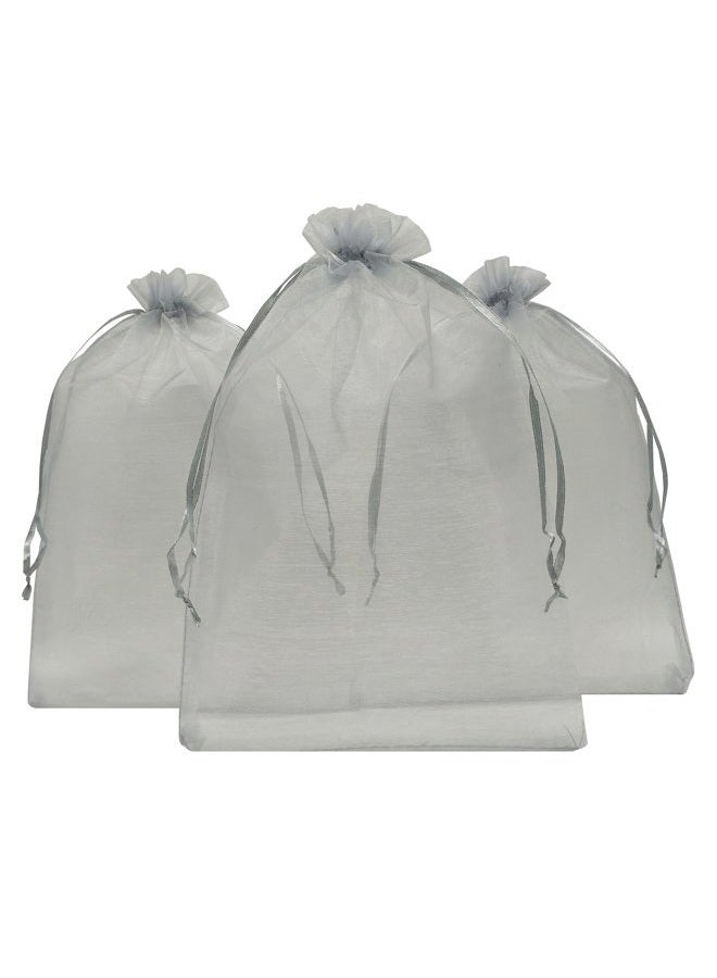 Ankirol 100pcs Sheer Organza Favor Bags 8 X 12 inch Large Organza Drawstring Bags (grey) - Image 1
