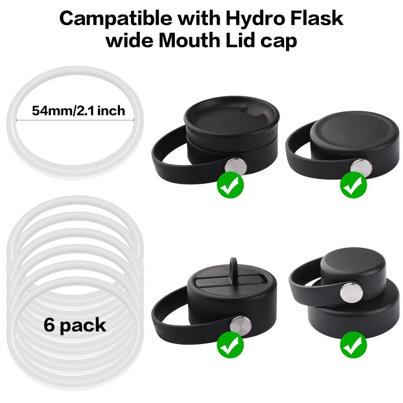 Joshey Gasket Replacement for Hydro Flask Wide Mouth Lid Cap - 6 Pack Rubber Seal O-Ring | Leak-Proof Gasket Seal Replacement Parts - Image 2