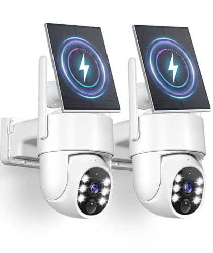 Gianteye 5G Solar Security Cameras Wireless Outdoor 2K Cameras for Home Security Outdoor Security Cameras Wireless Outdoor with Color Night Vision 2Way Talk PTZ Human Detection 2 Packs - Image 1