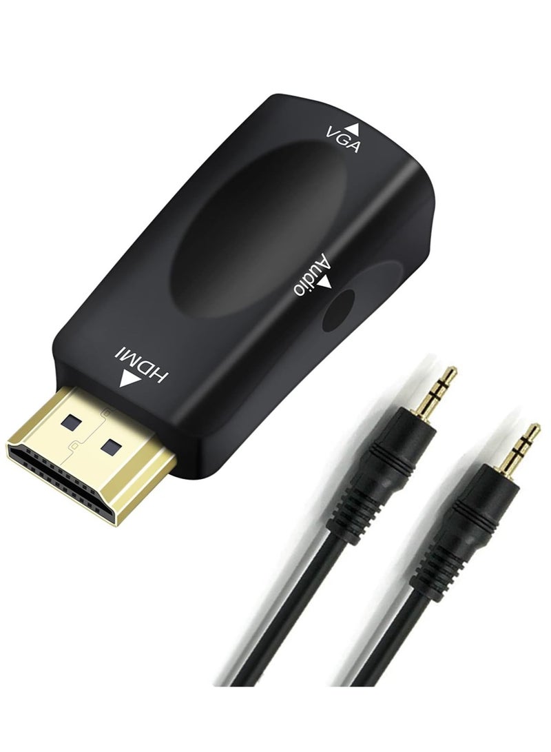 HDMI to VGA Converter with 3.5mm Audio Port for PC Monitor TV Video HD 1080P Male Input, Female Output, Black - Image 1