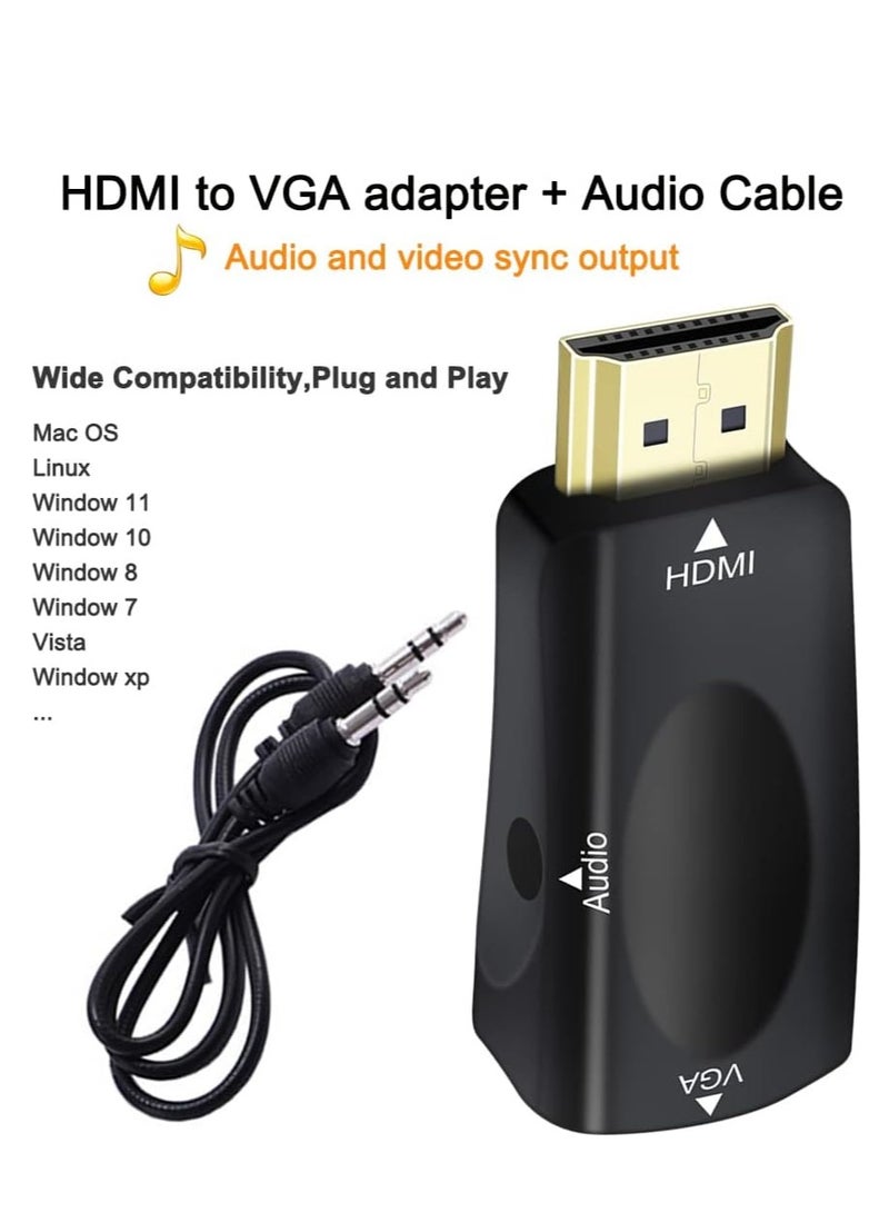 HDMI to VGA Converter with 3.5mm Audio Port for PC Monitor TV Video HD 1080P Male Input, Female Output, Black - Image 4