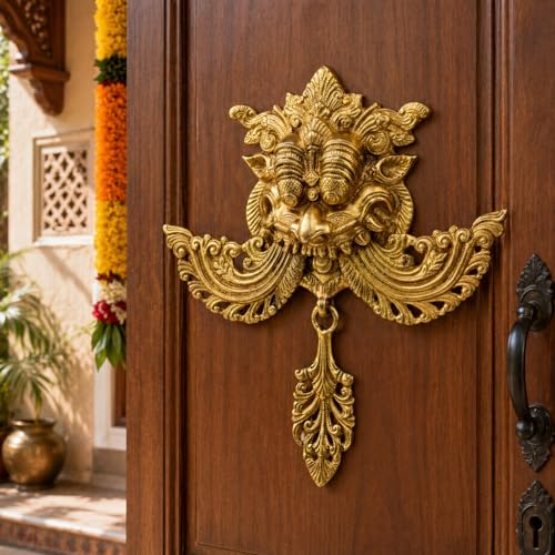 Kartique Brass Nazar Battu for Home Entrance Door Knocker | Yaali Evil Eye Protector | Kirtimukha for Home Door Decor | Brass Wall Hanging Decor | Negative Energy Remover for Home | 11 Inch - Image 2