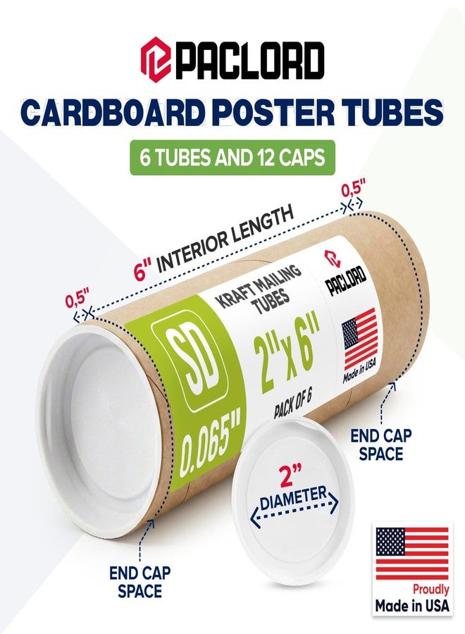 Paclord 2" x 6" Reinforced Kraft Paper Mailing Tube, Pack of 6 Tubes with 12 Caps – Secure USPS Approved Poster Tube – Made in USA Cardboard Tube for Shipping and Storing Posters, Prints, Artwork - Image 2