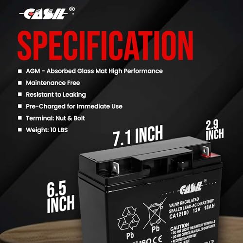 Casil 12V 18AH Battery Sealed Lead Acid Rechargeable SLA AGM Batteries Replaces UB12180 FM12180 6fm18, Universal - Image 5