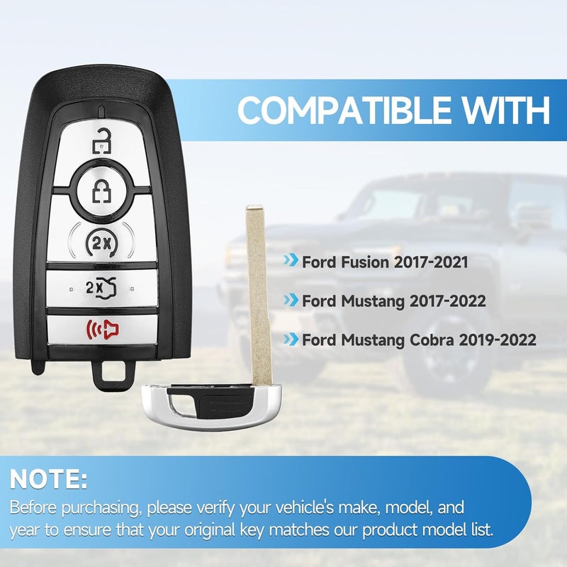 LYFUCESS Smart Key Fob Replacement Fits for Ford Mustang 2017 2018 2019 2020 2021 2022 Fusion 2017-2021 Mustang Cobra 2019-2022 Proximity Keyless Entry Remote Start Control 902Mhz M3N-A2C93142600 M3N-A2C931426 - Image 2