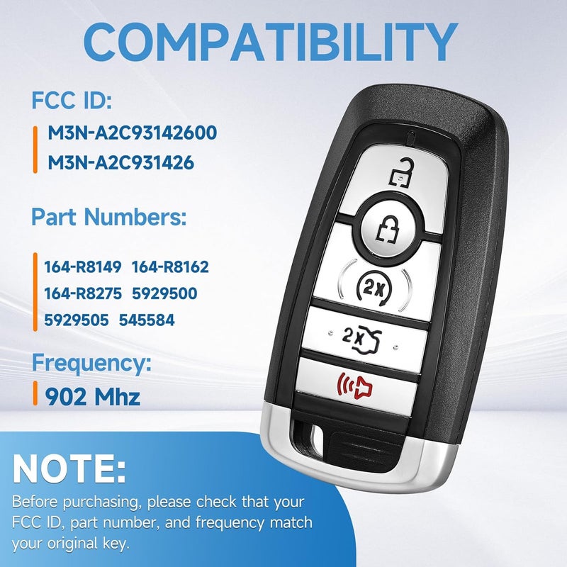 LYFUCESS Smart Key Fob Replacement Fits for Ford Mustang 2017 2018 2019 2020 2021 2022 Fusion 2017-2021 Mustang Cobra 2019-2022 Proximity Keyless Entry Remote Start Control 902Mhz M3N-A2C93142600 M3N-A2C931426 - Image 1