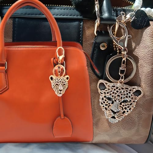 WenTigDY Leopard Bag Pendant, Purse Charms,1.81×1.65 in Leopard Charm, Gold Rhinestone Keychain, Cute Cheetah Head Purse Key Ring Chain Sparkling Crystal Charming for Lady Girlfriend - Image 5