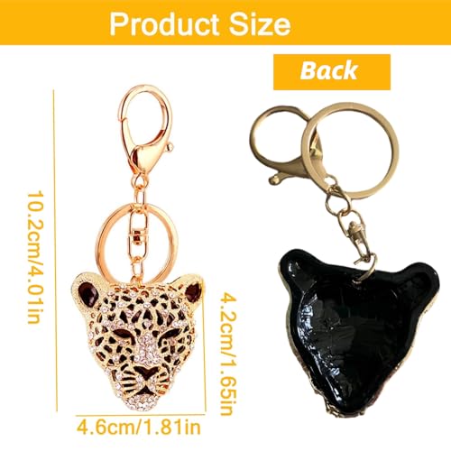 WenTigDY Leopard Bag Pendant, Purse Charms,1.81×1.65 in Leopard Charm, Gold Rhinestone Keychain, Cute Cheetah Head Purse Key Ring Chain Sparkling Crystal Charming for Lady Girlfriend - Image 2