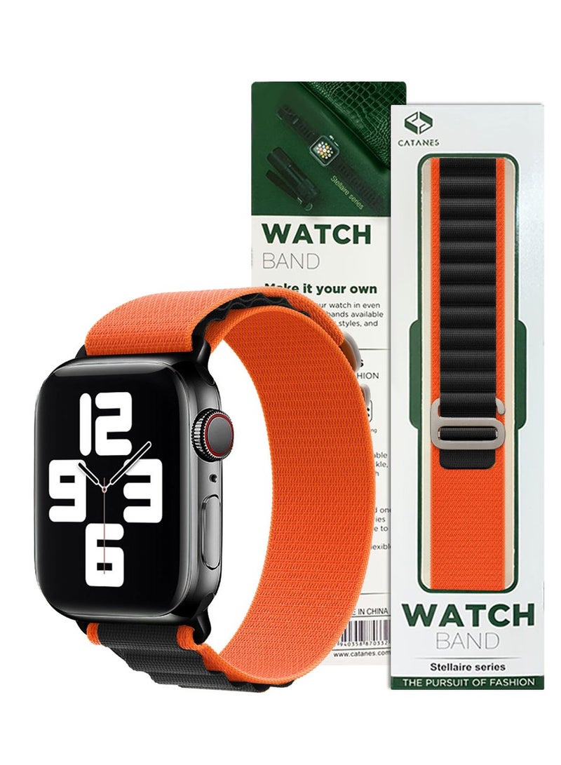 CATANES Alpine Loop Band for Apple Watch Band 38mm 40mm 41mm 42mm (Series 10) Adjustable with Metal G-Hook Strap Orange Black - Image 1