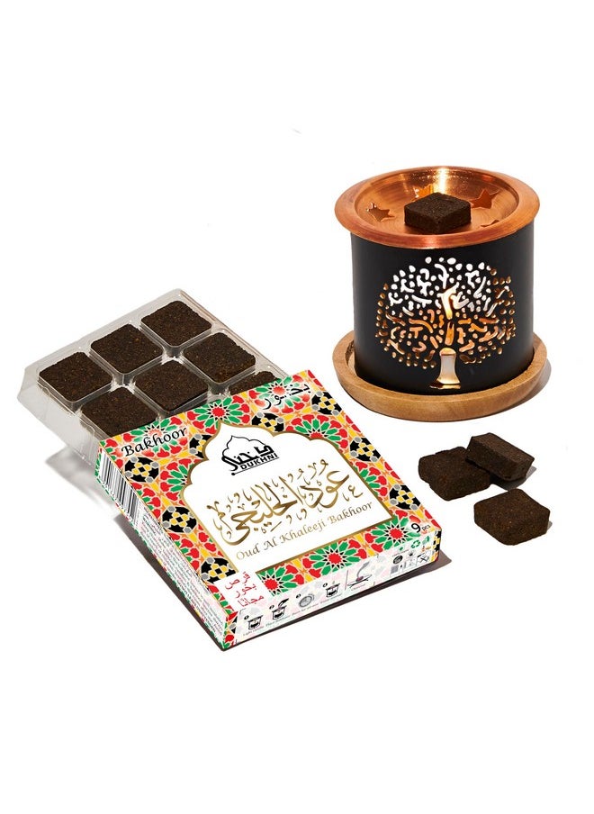 DUKHNI Oud Al Khaleeji Bakhoor Set|9 Piece Each & Tree Bakhoor Burner|Arabic Bakhoor Incense|Deep Oud Blend|Perfect For Prayer Time|To Relax & Meditate,Agarwood,Multicolor  - Image 1