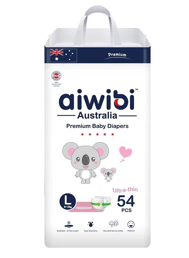 aiwibi Ultra Thin Premium Baby Diapers - Size (4) Large 54 Pcs (08-13kg) Super soft, Breathable, High absorbent and Hypoallergenic Diapers - Image 1