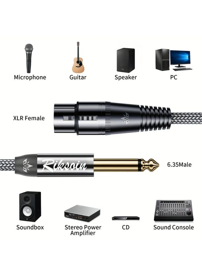 كابل ميكروفون احترافي من نوع XLR ذكر إلى 1/4 بوصة أنثى، بطول 1.2 متر، محمي ومتين لاستوديوهات الصوت الحي. - Image 5