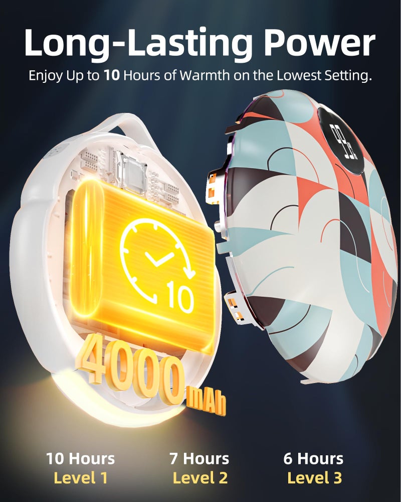 FrSara Rechargeable Hand Warmer, Electric Hand Warmer Hangable w/ 4000mAh Last 10 Hours, 3-Level Heat, Strip, Light, Display, Stocking Stuffers Gift for Camping Skiing Raynauds & Christmas, Seafoam - Image 4