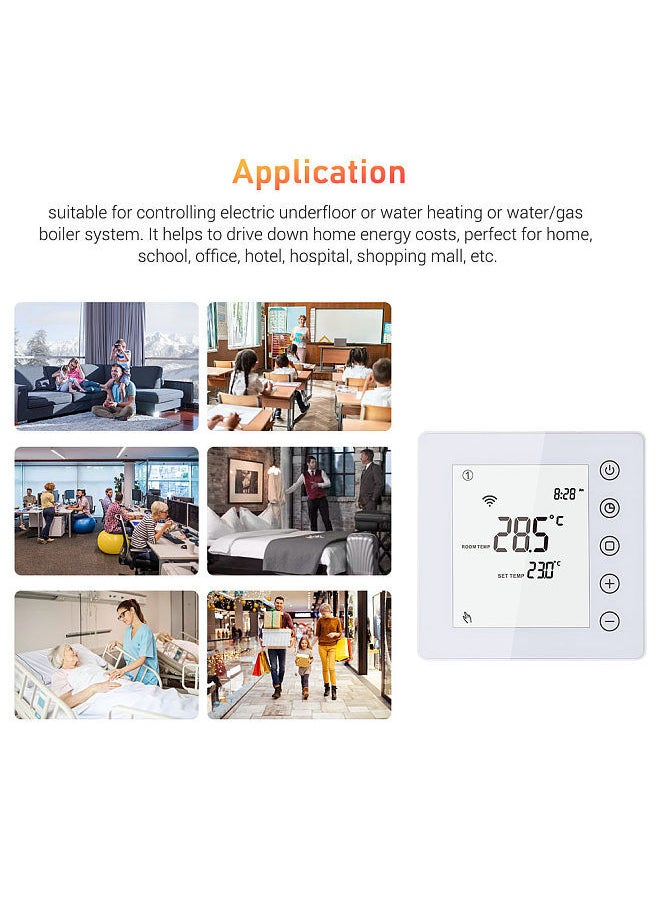 3A Gas Boiler Thermostat SmartLife APP Control WiFi Heating Room Thermostat LCD Touchscreen Digital Smart Temperature Controller Week Programmable Anti-freeze Energy Saving