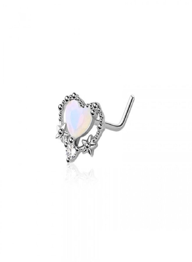 Pierced Owl 20GA Stainless Steel Opal Heart L-Bend Nose Stud - Image 1