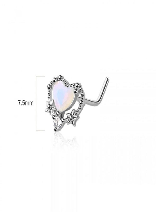 Pierced Owl 20GA Stainless Steel Opal Heart L-Bend Nose Stud - Image 2