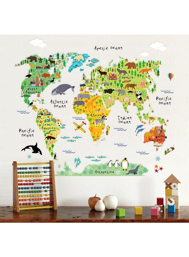 HALAMODO Large Kids Educational Animal Landmarks World Map Peel And Stick Wall Decals Stickers Home Decor Art For Nursery - Image 3