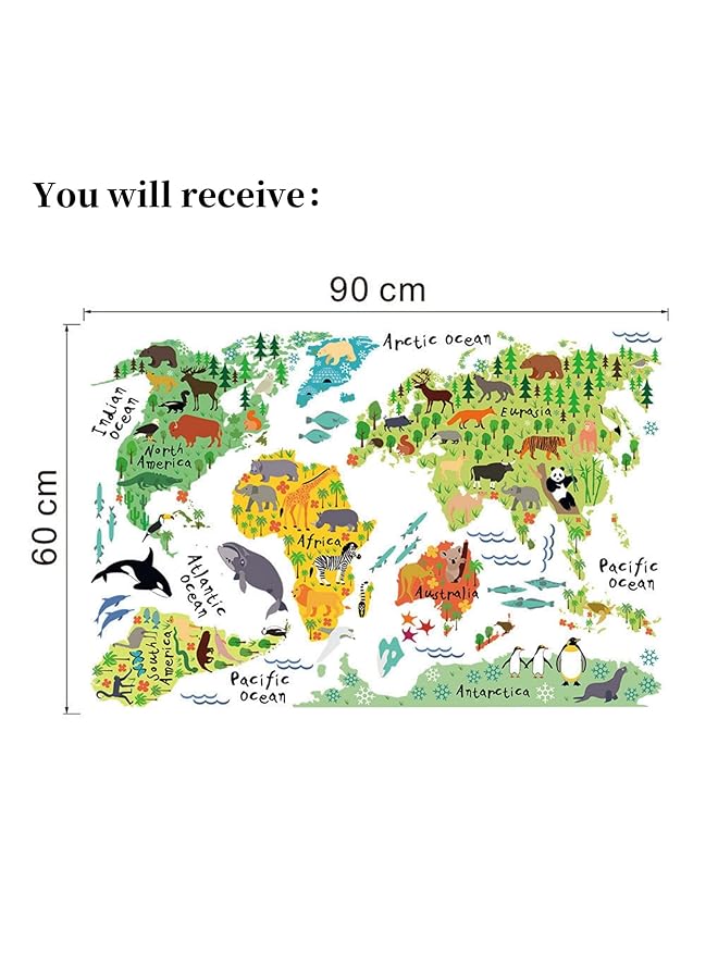 HALAMODO Large Kids Educational Animal Landmarks World Map Peel And Stick Wall Decals Stickers Home Decor Art For Nursery - Image 5