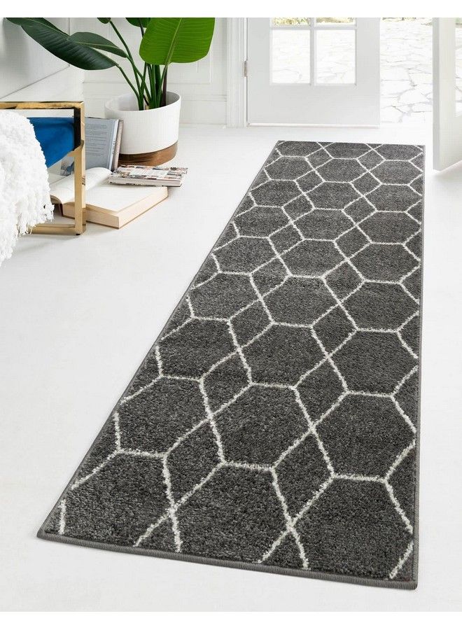 Unique Loom Trellis Frieze Collection Area Rug Geometric (2' X 6' 1" Runner Dark Gray Ivory) - Image 2