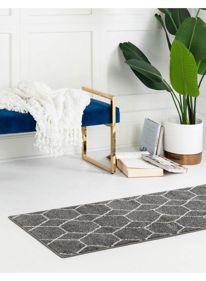 Unique Loom Trellis Frieze Collection Area Rug Geometric (2' X 6' 1" Runner Dark Gray Ivory) - Image 3