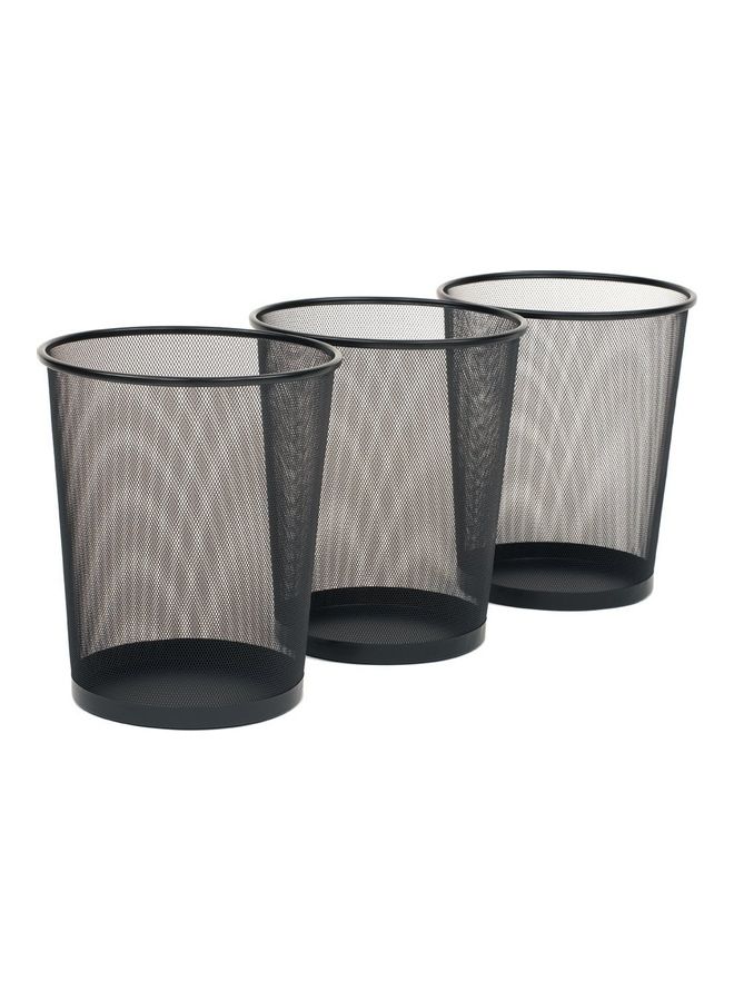 3-Piece Round Mash Waste Basket Trash Black - Image 1
