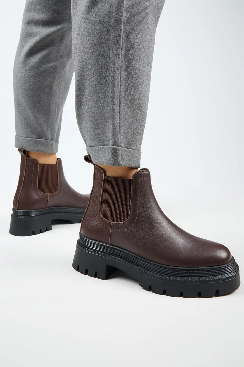 Manijero Manijero Misty Women's Genuine Leather Double-Sided Elasticated Dark Brown Boots
