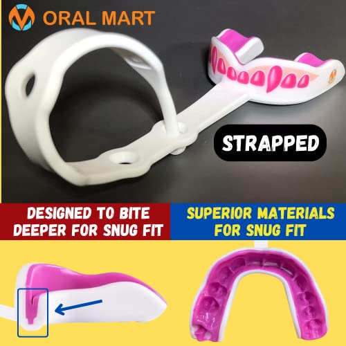 Oral Mart Pink Fangs Strapped Youth Mouthguard for Kids - Sports Mouthguard with Connected Strap for Ice Hockey, Football, Lacrosse, Taekwondo - Image 4