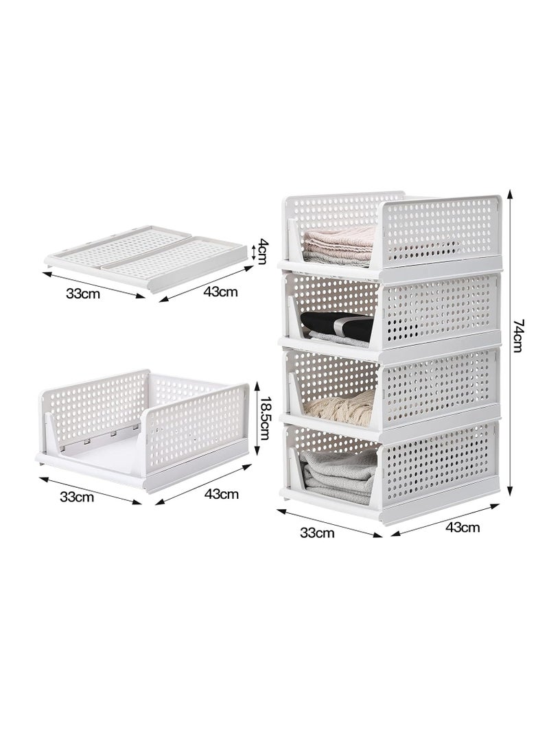 XVersion - Wardrobe Clothes Organizer, Stackable & Collapsible Storage Basket, 4pcs Drawer Rack Folding Storage Box for Wardrobe Cabinet Kitchen Bathroom Office Closet Organizer (43L x 33.5W x 18H) - Image 1