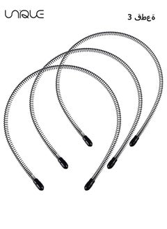 Unique Hair Band, 3 Pack Elastic Metal Hair Hoop, Thin Slim Narrow Metal Hair Bands, Black Wave Hairband Unisex Girl Men's Headband for Non Slip Outdoor Sports Yoga, Sports Fashion Headwear（Black）  - Image 1