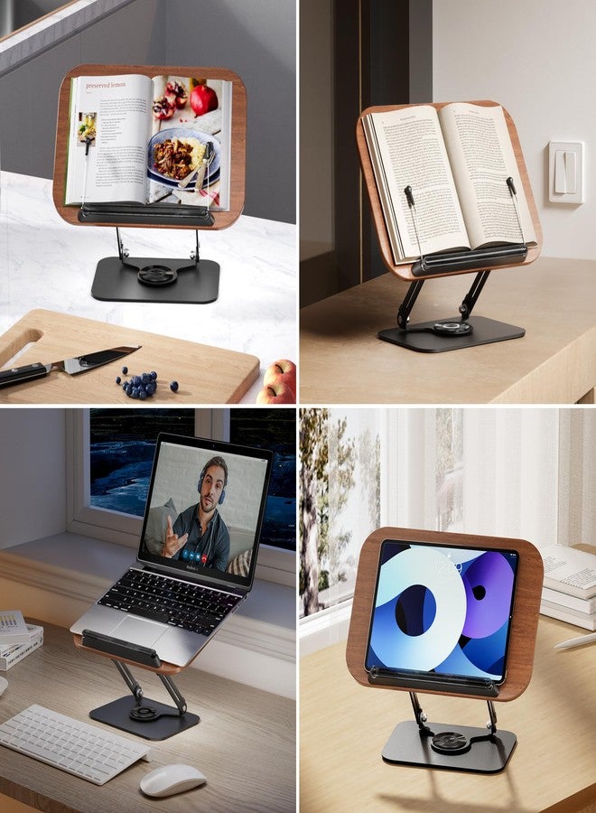 SupeDesk Book Stand for Reading, Adjustable Book Holder with 360° Rotating Bases, Foldable Designs, and Elastic Clips, Multifunctional Display Stand for Recipe, Cookbooks, Magazines, Tablets, Laptops - Image 2
