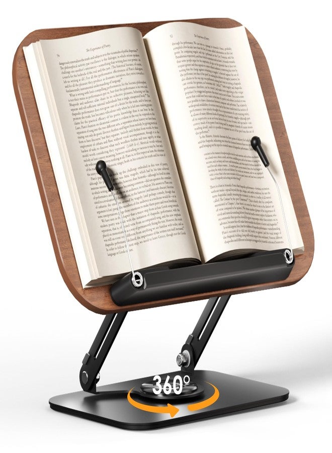 SupeDesk Book Stand for Reading, Adjustable Book Holder with 360° Rotating Bases, Foldable Designs, and Elastic Clips, Multifunctional Display Stand for Recipe, Cookbooks, Magazines, Tablets, Laptops - Image 1