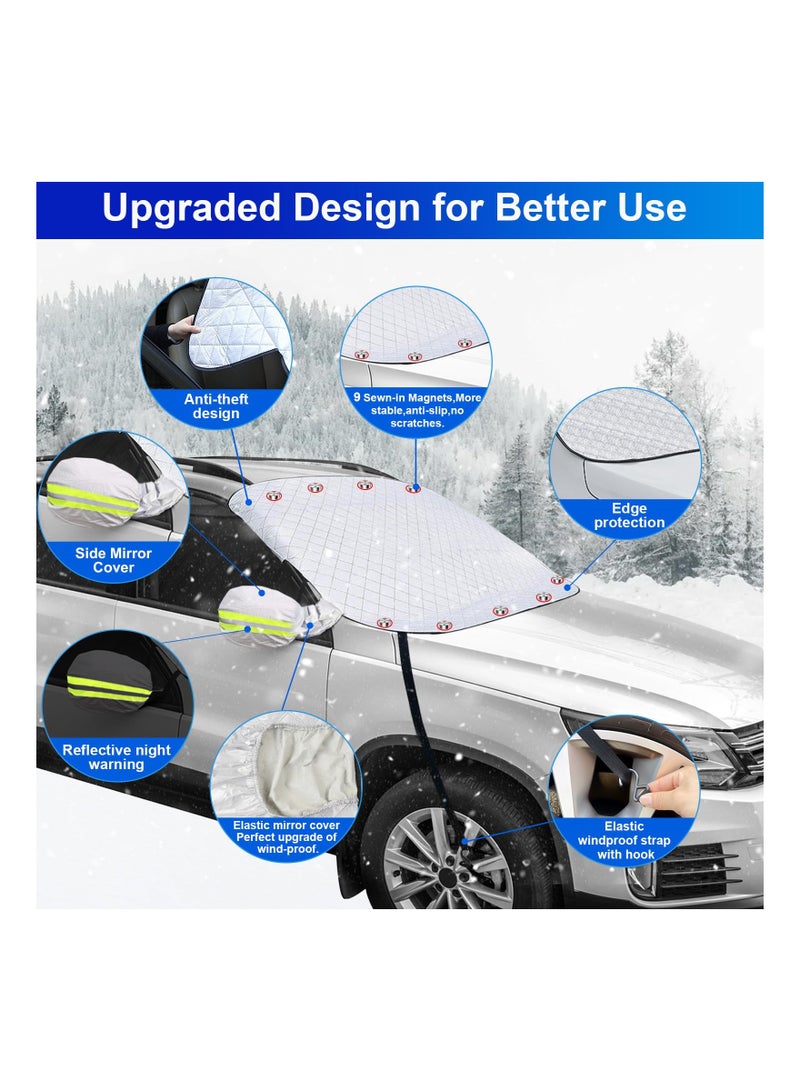 SYOSI Car Windshield Snow Cover for Ice with 5 Layers Protection Winter Windscreen Frost Protector 9 Magnetic Edges Elastic Straps Hooks Side Mirrors Guard SUV CRV Trucks - Image 4