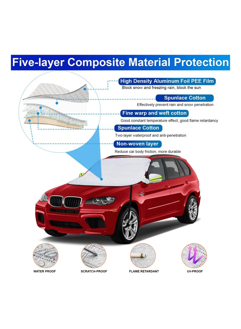 SYOSI Car Windshield Snow Cover for Ice with 5 Layers Protection Winter Windscreen Frost Protector 9 Magnetic Edges Elastic Straps Hooks Side Mirrors Guard SUV CRV Trucks - Image 5