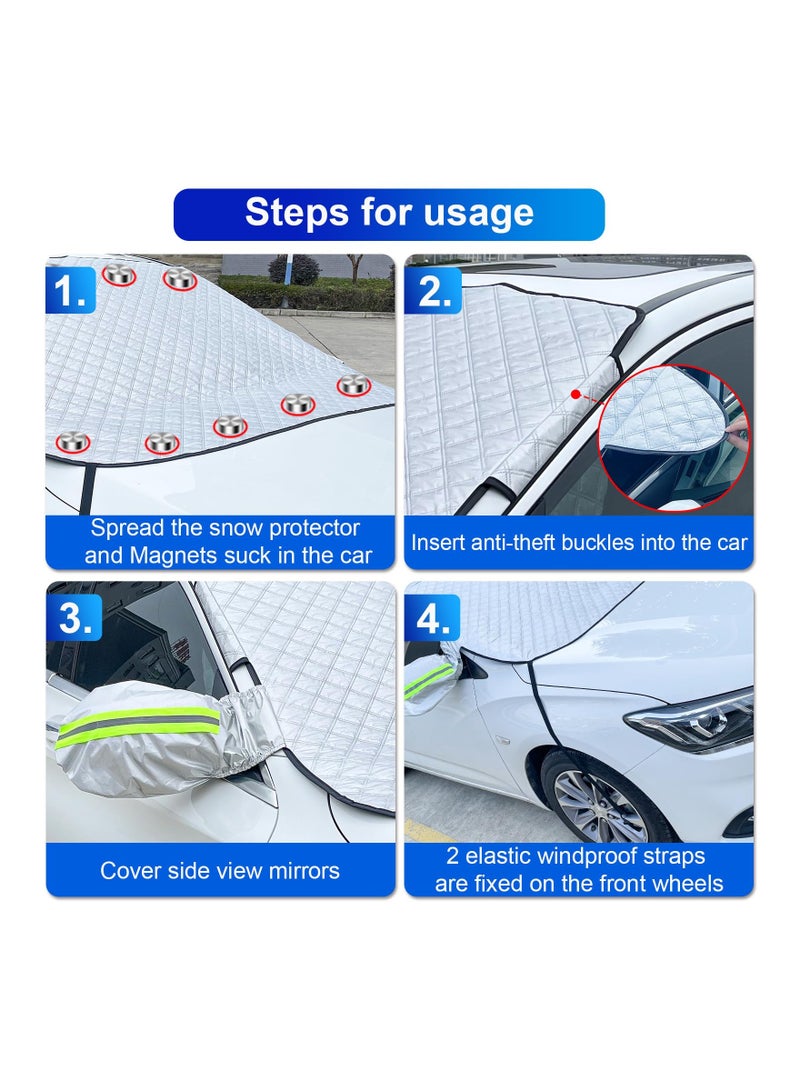 SYOSI Car Windshield Snow Cover for Ice with 5 Layers Protection Winter Windscreen Frost Protector 9 Magnetic Edges Elastic Straps Hooks Side Mirrors Guard SUV CRV Trucks - Image 3