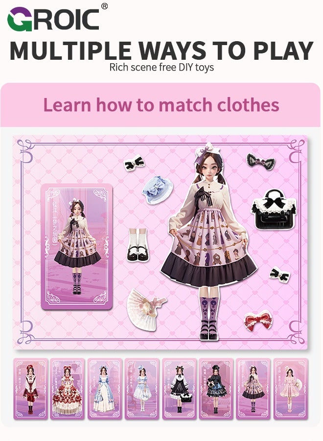GROIC دمى ملابس مغناطيسية للفتيات، كتاب دمى ورقية أميرة لوليتا مع مشاهد ثلاثية الأبعاد، ألعاب كتاب هادئة للأطفال، مجموعة هدايا للتعلم والإبداع للأطفال الصغار، أكثر من 50 ملحق ملابس، 8 مشاهد - Image 3