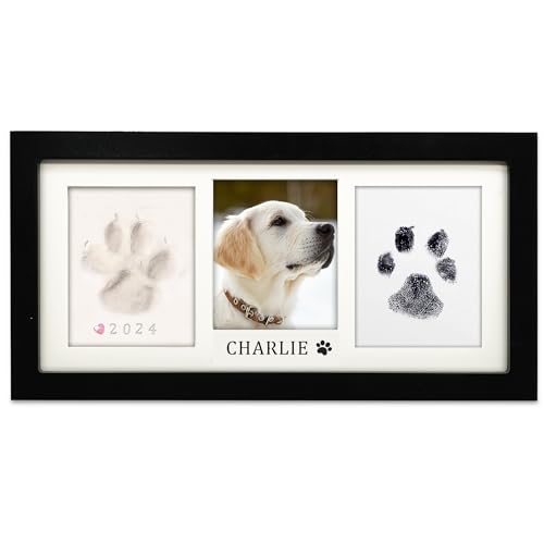 MYPAWLETS Paw Print Frame Kit,Dog/Cat Paw Print Kit,Soft Pawprint Clay&Clean Touch Ink Pad,Pet Paw Print Impression Kit with Customization Tool,Wooden Pet Memorial Frame,DIY Dog Lover Gifts-Black - Image 1
