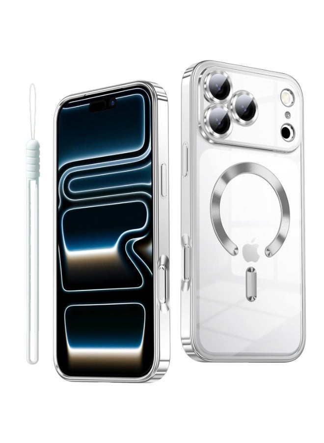 ICARLUS Slim Thin for iPhone 17 Pro  Case Clear Compatible with MagSafe Built-in Camera Lens Protector Shockproof Protective Phone Case Soft Electroplated Magnetic Cover White - Image 1
