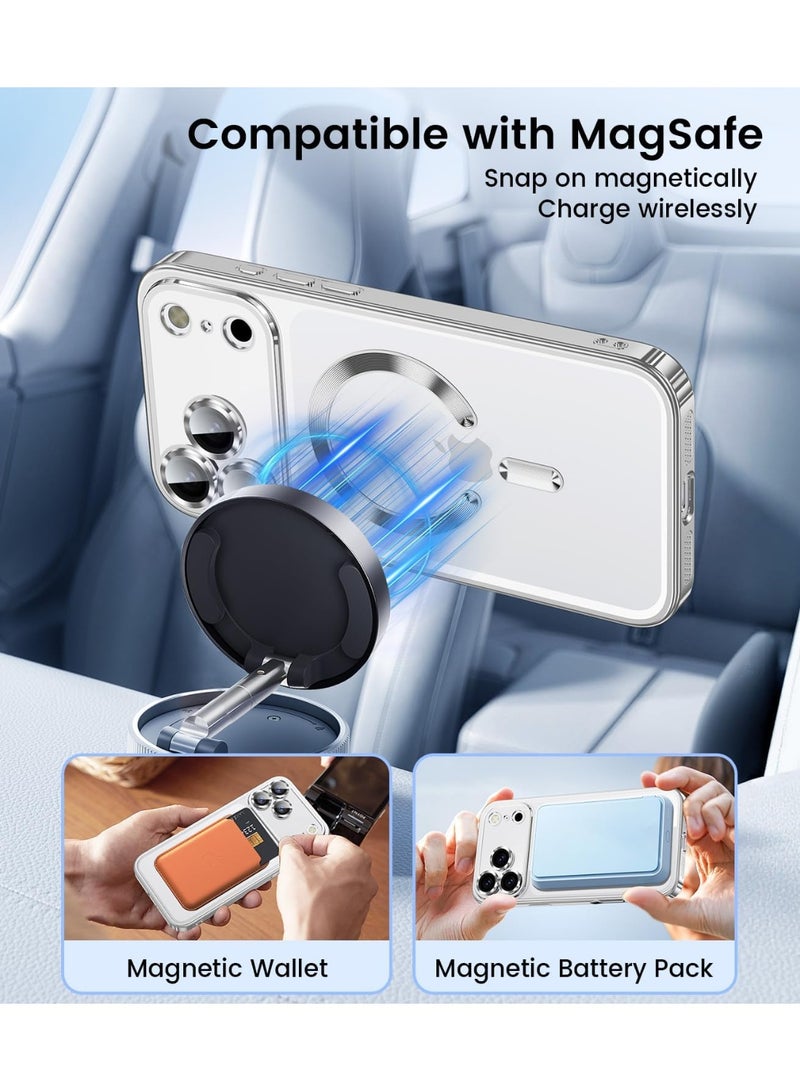 ICARLUS Slim Thin for iPhone 17 Pro  Case Clear Compatible with MagSafe Built-in Camera Lens Protector Shockproof Protective Phone Case Soft Electroplated Magnetic Cover White - Image 4
