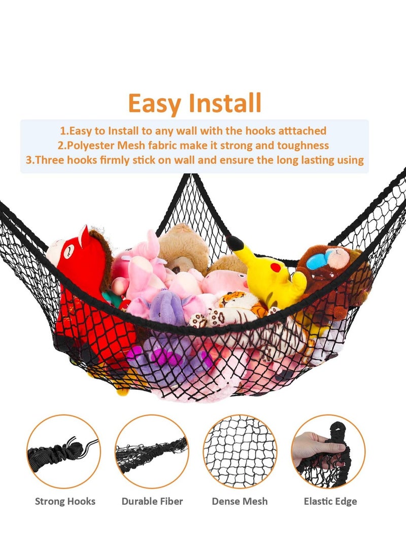 Mmmon Toy Hammock for Stuffed Animals,Stuffed Animal Hammock Net Jumbo Plush Toy Storage Cornet Net 70" Wall Sling Giant Baby Kids Children Teddy Bear Mesh Toy Net Organizer(Black)  - Image 2