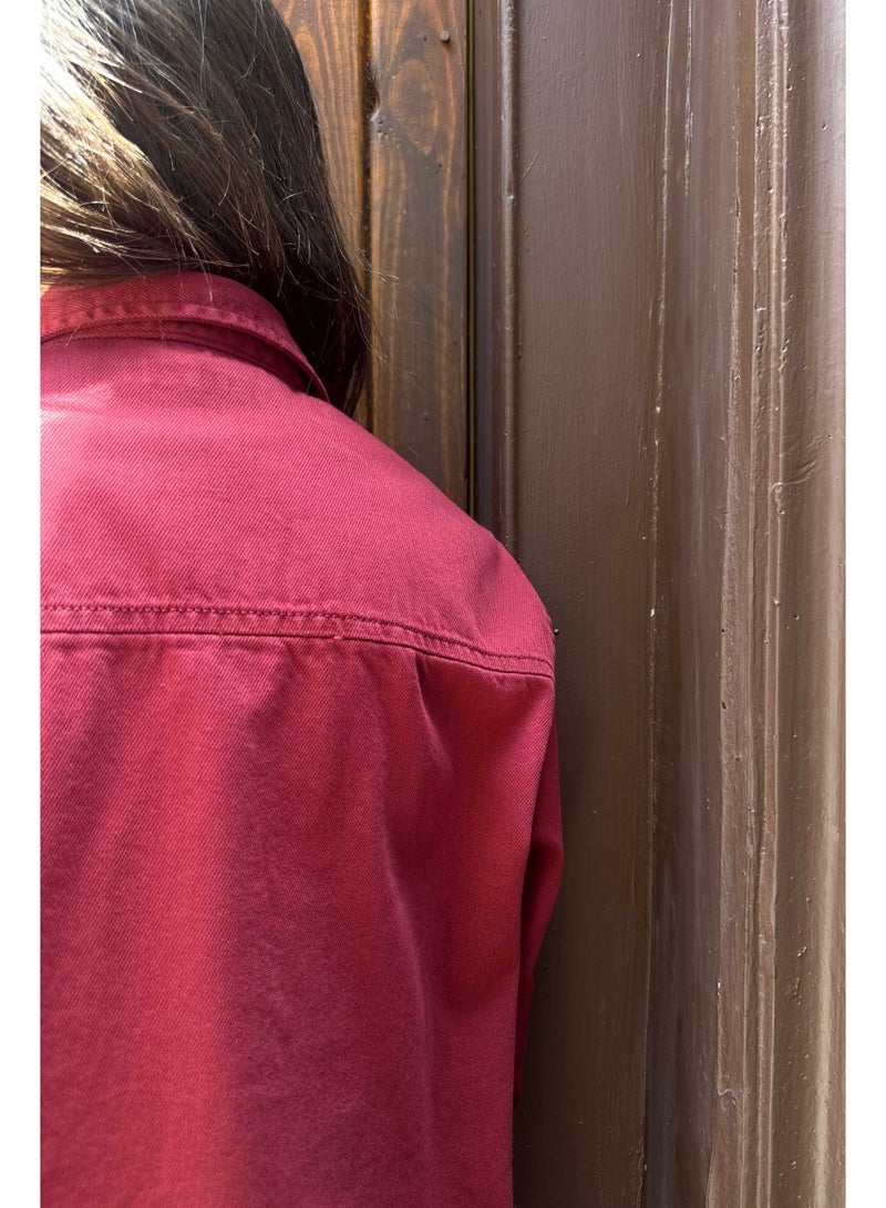 CIZARO Oversized - Denim Maroon Shirt  - Image 5