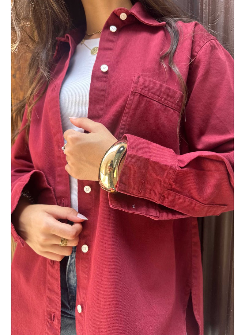 CIZARO Oversized - Denim Maroon Shirt  - Image 3