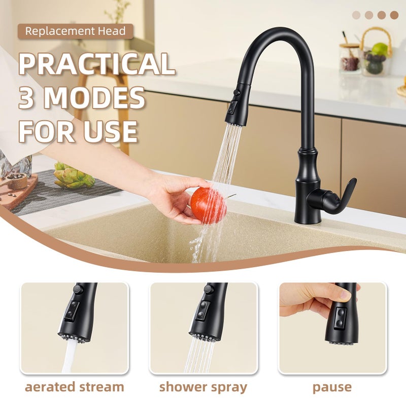 Angle Simple Kitchen Sink Sprayer, Faucet Head Replacement, Stream Spray and Pause Mode, Matte Black - Image 3