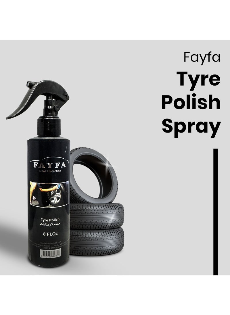 FAYFA Tire Polish Spray, 8 fl oz - Ultra Black Wet Tire Shine with Long-Lasting High Gloss Finish  - Image 4
