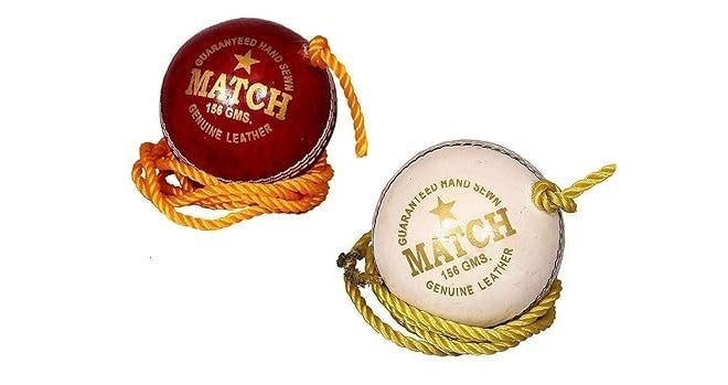 Leather Match Practice Hanging Cricket Ball Red & White Pack of 2 (Club Size)