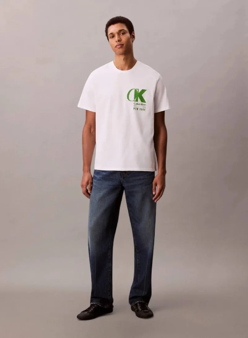 Calvin Klein Brilliant White Overlap Graphic T-Shirt for Men | Best Price UAE