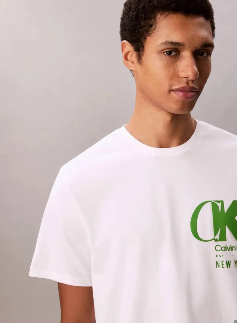 Calvin Klein Brilliant White Overlap Graphic T-Shirt for Men | Best Price UAE